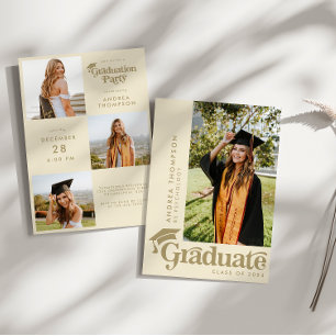 Retro Boho Earthy Graduation Cap Foto Collage Einladung