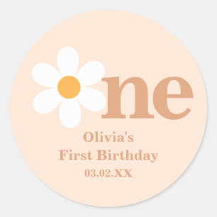 Retro Boho Eine Daisy Erster Geburtstag Runder Aufkleber