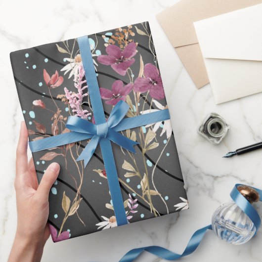 Retro Boho Elegante Wildblumen Geschenkpapier (Schenken)