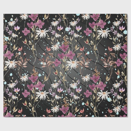 Retro Boho Elegante Wildblumen Geschenkpapier (Flach)