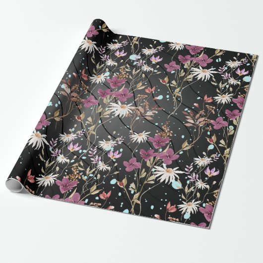 Retro Boho Elegante Wildblumen Geschenkpapier (Ungerollt)