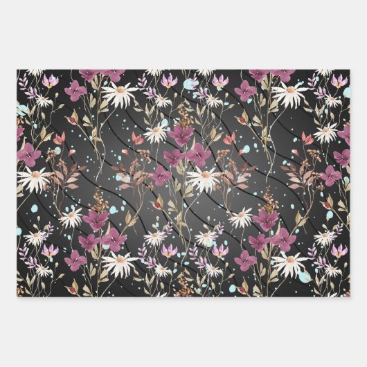Retro Boho Elegante Wildblumen Geschenkpapier Set (Vorderseite)