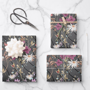 Retro Boho Elegante Wildblumen Geschenkpapier Set