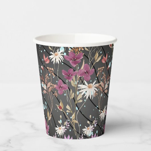 Retro Boho Elegante Wildblumen Pappbecher (Links)