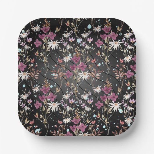 Retro Boho Elegante Wildblumen Pappteller (Vorderseite)