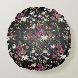 Retro Boho Elegante Wildblumen Rundes Kissen