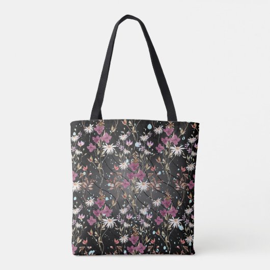Retro Boho Elegante Wildblumen Tasche (Rückseite)