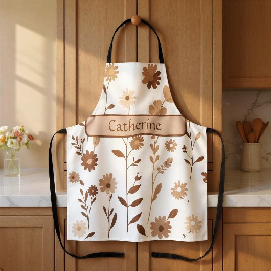 Retro-Boho-Erdige Blumen-Schürze mit individuellem Schürze