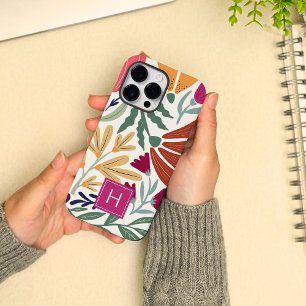 Retro Boho Farbige Florale Einfache Chic Monogramm iPhone 14 Pro Max Hülle