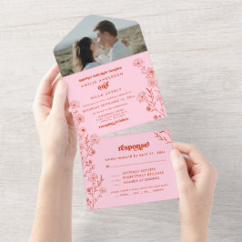 Retro Boho floral alles in einer Hochzeit Einladun All In One Einladung