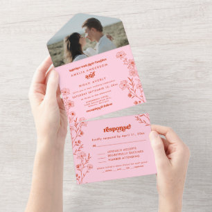 Retro Boho floral alles in einer Hochzeit Einladun All In One Einladung