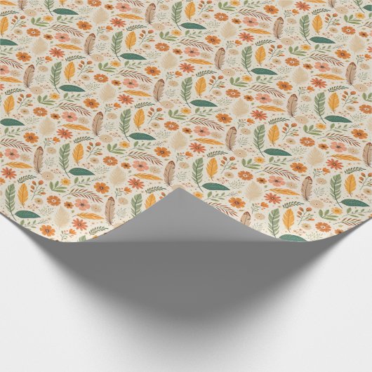 Retro Boho Floral and Feather Pattern Geschenkpapier (Ecke)