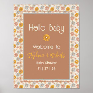Retro Boho Floral Baby Dusche Begrüßungszeichen Poster