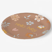 Retro Boho Floral Baby Dusche Hallo Baby Tableware Pappteller (Schrägansicht)