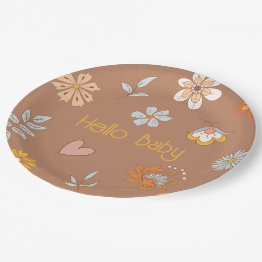 Retro Boho Floral Baby Dusche Hallo Baby Tableware Pappteller (Schrägansicht)