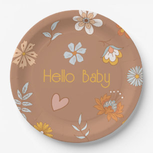 Retro Boho Floral Baby Dusche Hallo Baby Tableware Pappteller