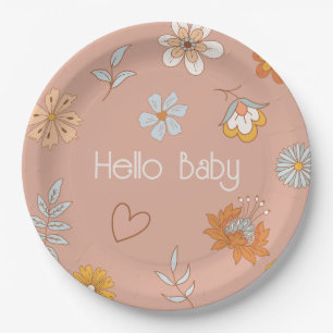 Retro Boho Floral Baby Dusche Hallo Baby Tableware Pappteller