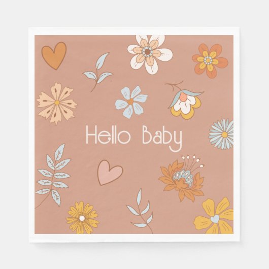 Retro Boho Floral Baby Dusche Hallo Baby Tableware Serviette (Vorderseite)