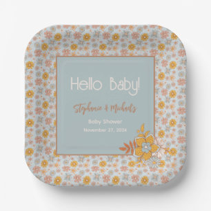 Retro Boho Floral Baby Shower Gender neutral Pappteller