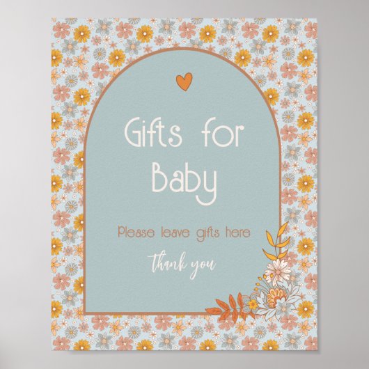 Retro Boho Floral Baby Shower Signs Poster (Vorne)