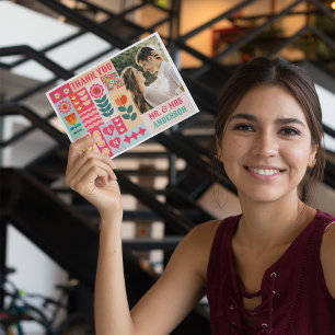 Retro Boho Floral Bold & Bright farbenfrohe Hochze Dankeskarte