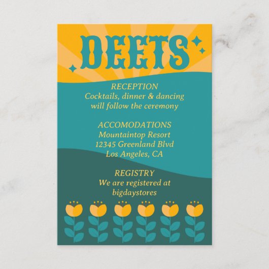 Retro Boho Floral Bold & Bright Spring Wedding Begleitkarte (Vorderseite)