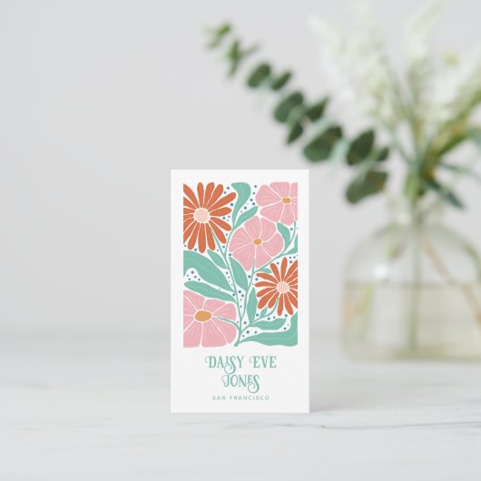 Retro Boho Floral Business Card Visitenkarte (Stehend Vorderseite)
