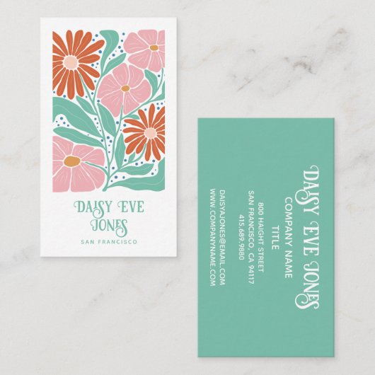 Retro Boho Floral Business Card Visitenkarte (Vorne/Hinten)