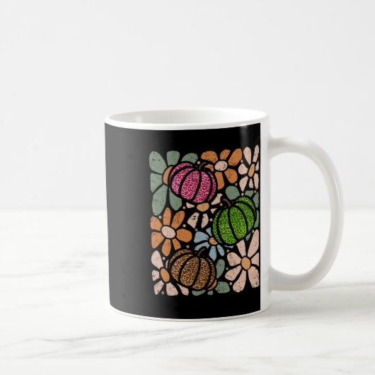 Retro Boho Floral Fall Pumpkin Herbst Erntedank Kaffeetasse (Rechts)