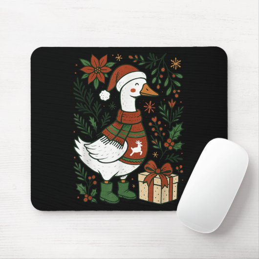 Retro Boho Floral Funny Xmas Silly Goose Lover Chr Mousepad (Mit Mouse)