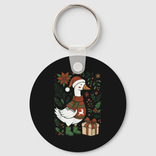 Retro Boho Floral Funny Xmas Silly Goose Lover Chr Schlüsselanhänger (Vorderseite)