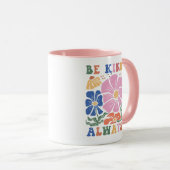 Retro Boho Floral Motivation Quote -Be Kind Always Tasse (VorderseiteRechts)