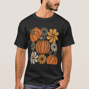 Retro Boho Floral Niedlich Pumpkin Herbst Erntedan T-Shirt