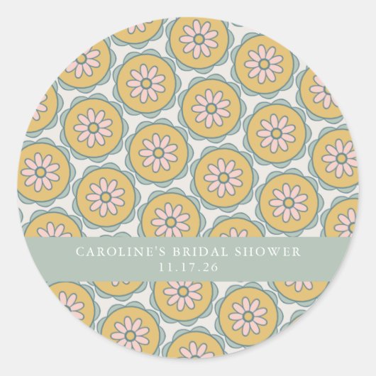 Retro Boho Floral Pastel Custom Brautparty Runder Aufkleber (Vorderseite)