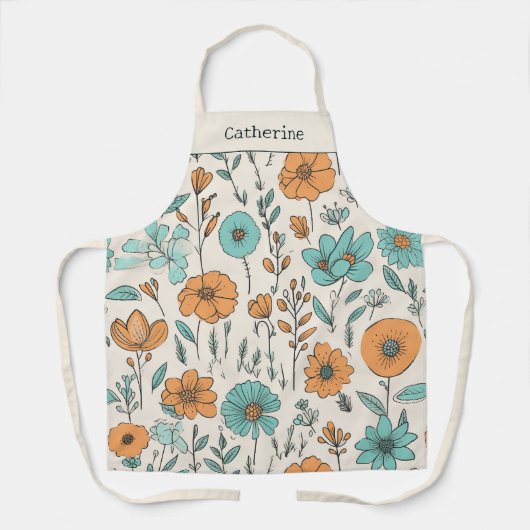 Retro Boho Floral Pastell Name Schürze (Vorderseite)