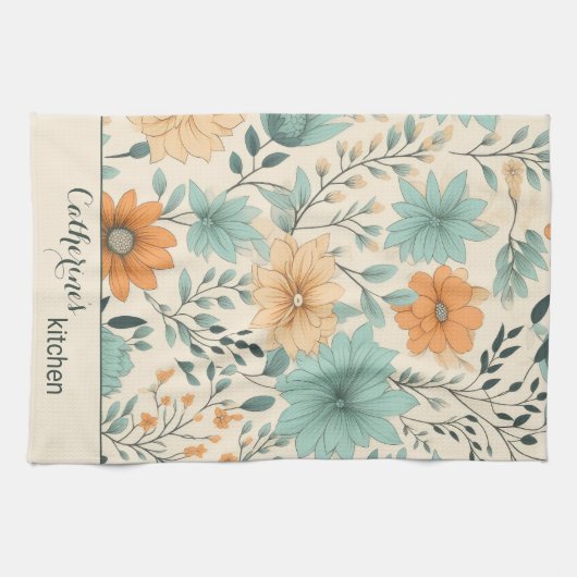 Retro Boho Floral Pattern Custom Geschirrtuch (Horizontal)
