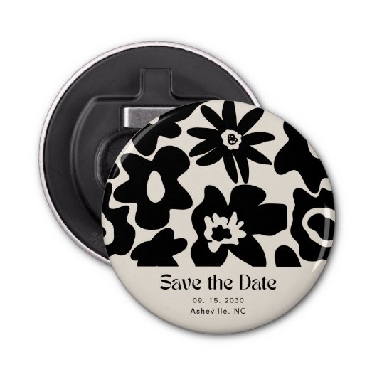 Retro Boho Floral Wedding Save the Date Flaschenöffner (Vorderseite)