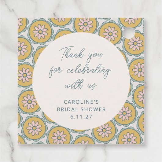 Retro Boho Floral Yellow Custom Dusche Vielen Dank Geschenkanhänger (Rückseite)