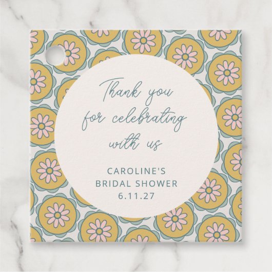 Retro Boho Floral Yellow Custom Dusche Vielen Dank Geschenkanhänger (Vorderseite)