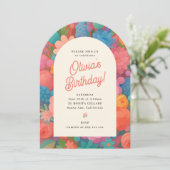 Retro Boho Flower Party Invite Einladung (Stehend Vorderseite)