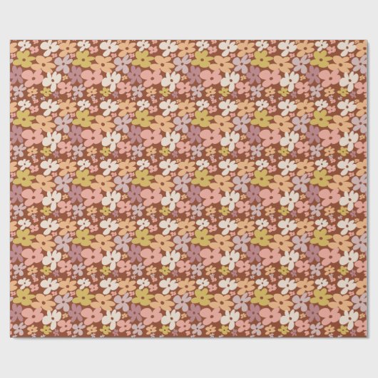 Retro Boho Flower Power Pattern Geschenkpapier (Flach)