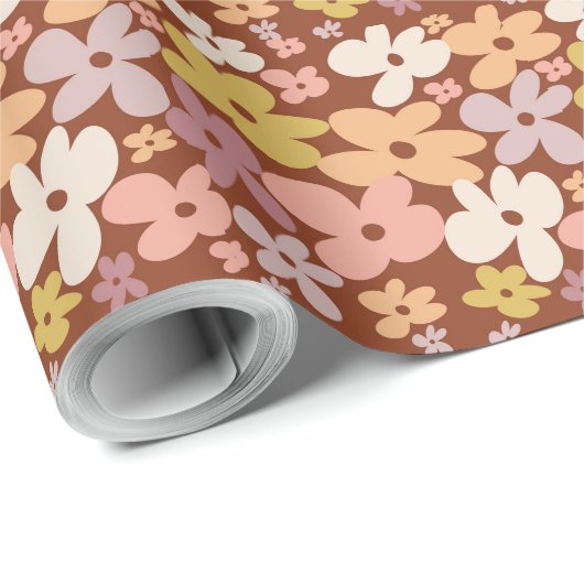 Retro Boho Flower Power Pattern Geschenkpapier (Rolleneckpunkt)