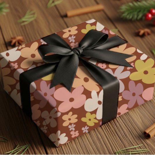 Retro Boho Flower Power Pattern Geschenkpapier