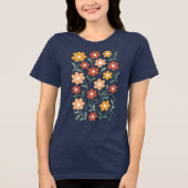 Retro Boho Flowers Pattern - Autumn Hues Floral Tri-Blend Shirt (Vorderseite)