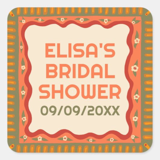 Retro Boho Fun Handmade CUSTOM Brautparty Quadratischer Aufkleber (Vorderseite)
