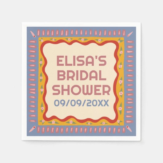 Retro Boho Fun Handmade CUSTOM Brautparty Serviette (Vorderseite)