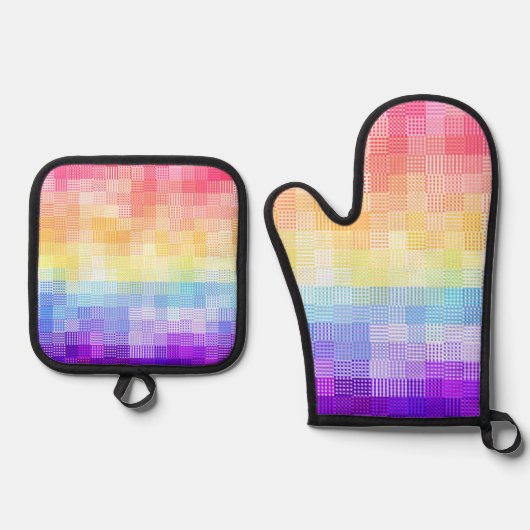 Retro Boho Funky Quirky Xenogender Karierte Stolz Ofenhandschuh & Topflappen-Set (Vorderseite)