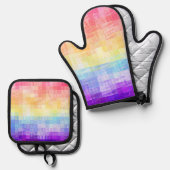 Retro Boho Funky Quirky Xenogender Karierte Stolz Ofenhandschuh & Topflappen-Set (Vorderseite/Rückseite)