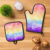 Retro Boho Funky Quirky Xenogender Karierte Stolz Ofenhandschuh & Topflappen-Set (Oben Unten)