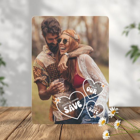 Retro Boho Gänseblümchen Foto Save the Date Karte